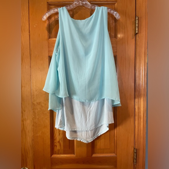 AB STUDIO Women Tiffany Blue Career Tank Top With Overlay. EUC - Picture 2 of 6